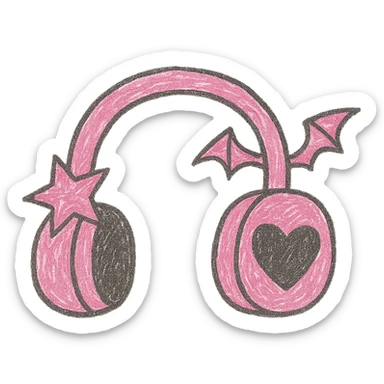 Remove the background, keep only the pink gothic headphones in children doodle style, with playful gothic shapes and simple lines, with no background. sticker