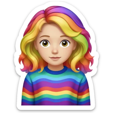 Lila renkli dalgalı saç beyaz tenrengi hafif çekik gözlü uzun kollu gökkuşağı swit sticker