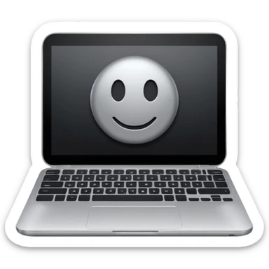 iOS-style emoji of a modern laptop. Smooth gradients, rounded shape, metallic look. Simple, clean, no background, balanced proportions black screen. sticker
