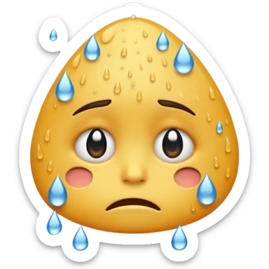 sad emoji with rain falling on it, expressive face, clear rain drops, visually communicates sadness sticker