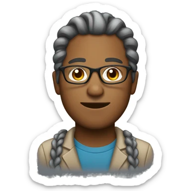 Light Brown man with gray braids with glasses sticker