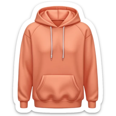 A 3D cartoon peach-coral hoodie with soft folds, drawstrings, and a casual fit, isolated plain background. plain , no texture. sticker