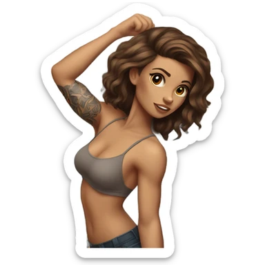 Beautiful tattooed woman brown hair climbing rocks sticker