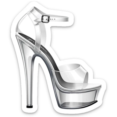 clear platform heel, pole dancing heel, pleaser, white, all translucent , gun on the heel part sticker