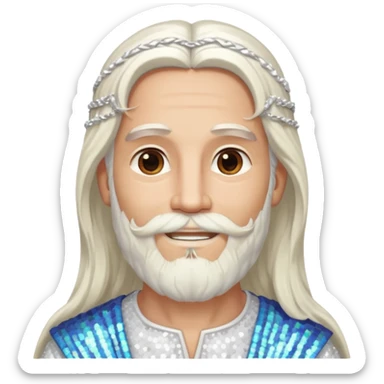 Jesus, Son of God from Gods and Goddesses with long white hair and beard, white sequin outfit sticker