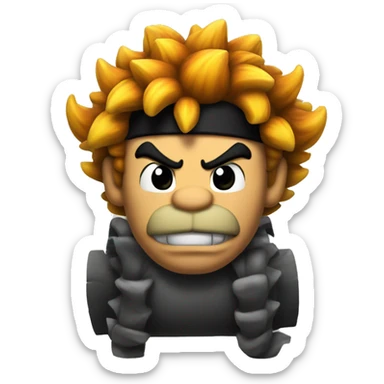 Bowser with curly long black hair sticker