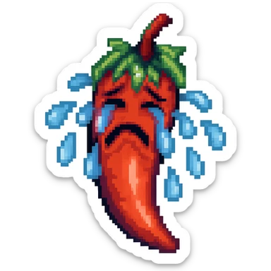 Add more large blue tears to the crying chili pepper, keep the background transparent. The style should resemble the original chili pepper crying illustration with transparent background. sticker