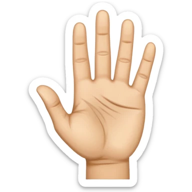 a human right hand emoji giving the "Scram" (Get out of here!) sign with palm facing the viewer, fingers clenched touching the palm, and the thumb extended out to the right side. This emoji can also be used to signify thumbing a ride (hitchhiking). sticker
