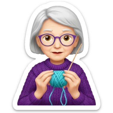 elderly woman knitting yarn sticker