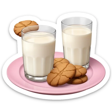glass of milk, ginger cookies on a pink plate sticker
