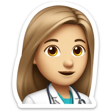 A biologist Girl: Brown, long and straight hair, blue eyes, and medical coat and chemical tests tube  sticker