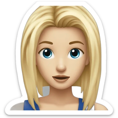 joven rubia de pelo largo y ojos azules xon la tardis detrás sticker