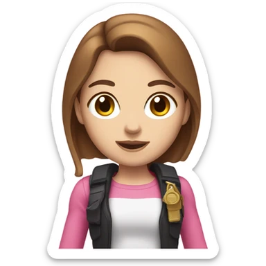 white girl with brown hair holding a pink gun  sticker