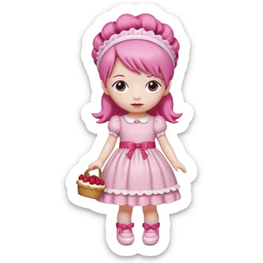 Isolated detaile illustration incredibly raspberry torte doll figurine full body with pink hair and a raspberry hairband sticker