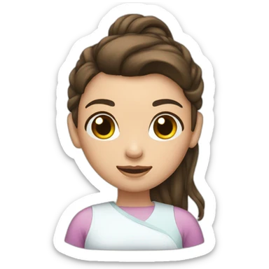 a brunette girl with a ponytail recovering from surgery on her stomach sticker