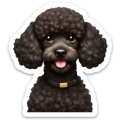 A cute black mini poodle with a brown coloured moustache smiling  sticker