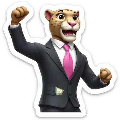 pink panther in a suit throwing money sticker
