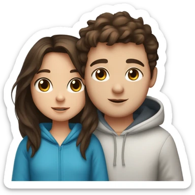 A light brunette girl with brunette eyes who is approximately 5,2 with a black hoodie and pijamas hugging a blue eyed light brunette boy with freckles wearing pijamas and a white hoodie sticker