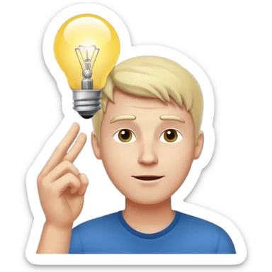 white man with light bulb over head, came up with idea sticker