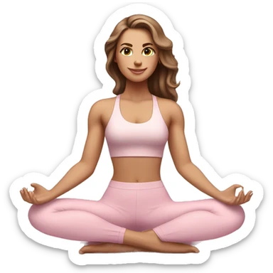 White girl with brown hair in light pink workout set on yoga mat sticker