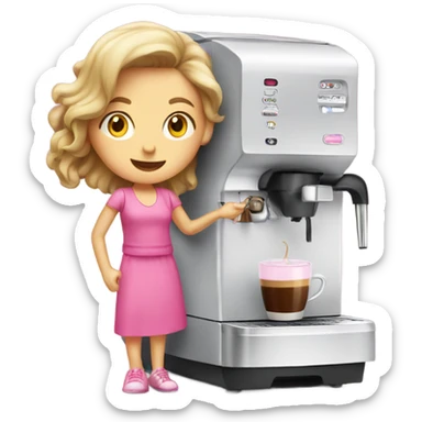 A coffee machine with a girl in pink sticker