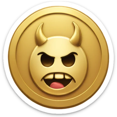A gold coin stamped with a Devil on its face sticker