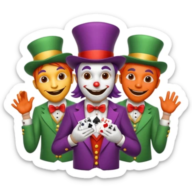 3 poker cards, with crazy colorful human jolly jokers inside, face and body only sticker