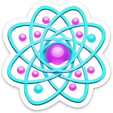 futuristic minimalistic logo icon, glowing atom, neon purple (#8B5CF6) and cyan (#00E0FF) glow, representing Atom team creativity and innovation, clean tech design, no face, 1:1 aspect ratio sticker