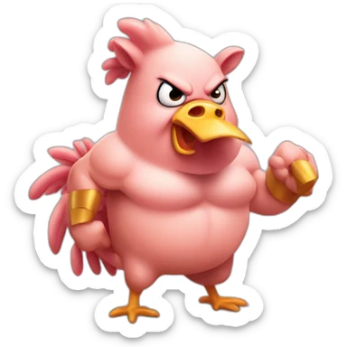 Muscled Chicken beating up pig sticker