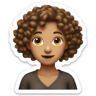 girl with brown curly hair with her hands around her neck in a joking way  sticker