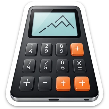 Minimalistic flat vector icon, iOS style, thin black contour on white background. Calculator and geometric shapes (triangle, circle). No text, no shadows. sticker