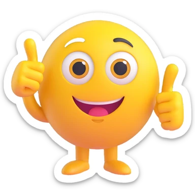 A yellow round emoji character with big eyes and a confident smile, clearly pointing both index fingers at itself. Strong “ME!” expression. Bold cartoon style, isolated on white sticker