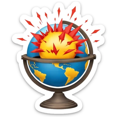 globe with explosion symbols and warning signs representing global conflict sticker