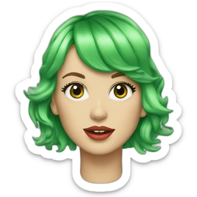 taylor swift with green hair and a green dog sticker