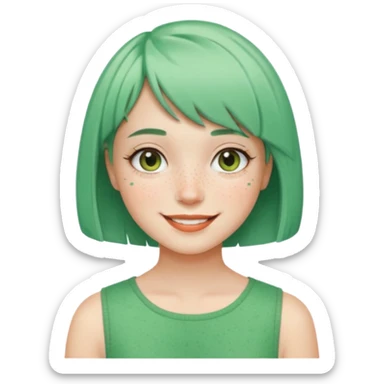 Girl with Mint Bob Cut – short green hair, cheerful smile. sticker