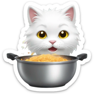 fluffy cute white cat cooking food sticker