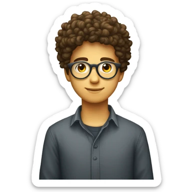 Garçon de 16 ans avec lunette cheveux bouclés entrain de manger un plat sain  sticker