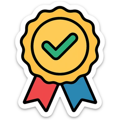 vector icon of a seal of trust with gold and colorful elements, elegant and minimalist flat design, isolated on white background, award badge style, 2D flat vector, trending icon look, soft shadows, no text, perfect for commercial use, icon style, new variation 1 sticker