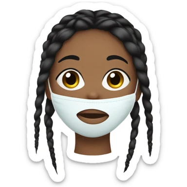 girl with black braids doing a face mask sticker