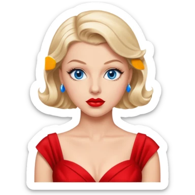 Lana Turner with blue eyes, red lip sticker