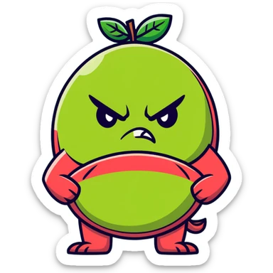 Furious guava character with angry eyes, scowling face, and arms crossed sticker