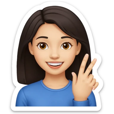 Emoji de una chica con el dedo sobre una esquina de los dientes sonriendo de forma coqueta   sticker
