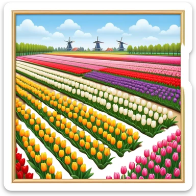 Cinematic Realistic Keukenhof Gardens Landmark Emoji, showcasing expansive tulip fields rendered with crisp, lifelike detail and radiant lighting. sticker