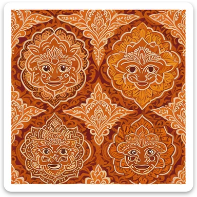 Cinematic Realistic Indonesian Batik Pop Culture Emoji, showcasing intricate, colorful batik patterns rendered with detailed textures and vibrant, cultural lighting. sticker