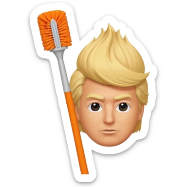 a toilet brush with donald trump face and hair sticker