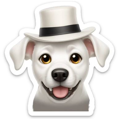white dog whering a funny hat sticker