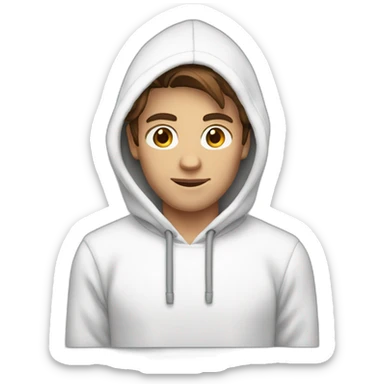 male with brown hair and brown eyes and wears a white hoodie sticker