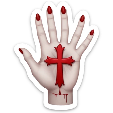 bloody grey hand with upside down satanic cross on the palm  sticker