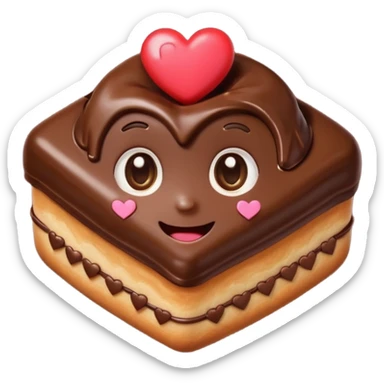 Cartoon chocolate mini pastry with heart eyes, tiny hearts floating, smiling face, chibi style, Twitch emoji style, transparent background, colorful
 sticker