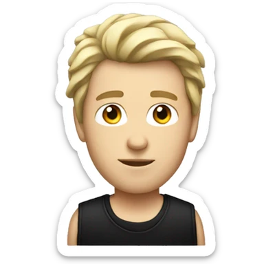 White guy, with a mullet wearing black clothing sticker